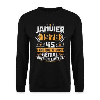 Rétro Cadeau D'anniversaire 45 Ans Janvier 1978 - Sweat-shirt Unisexe - noir - Devant - Alina (178cm) & Michal (187cm)