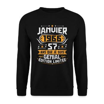 Rétro Cadeau D'anniversaire 57 Ans Janvier 1966 - Sweat-shirt Unisexe - noir - Devant - Alina (178cm) & Michal (187cm)