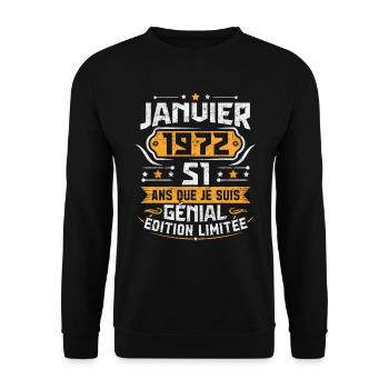 Rétro Cadeau D'anniversaire 51 Ans Janvier 1972 - Sweat-shirt Unisexe - noir - Devant - Alina (178cm) & Michal (187cm)