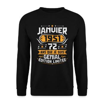 Rétro Cadeau D'anniversaire 72 Ans Janvier 1951 - Sweat-shirt Unisexe - noir - Devant - Alina (178cm) & Michal (187cm)