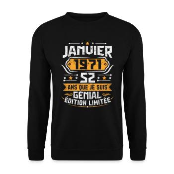 Rétro Cadeau D'anniversaire 52 Ans Janvier 1971 - Sweat-shirt Unisexe - noir - Devant - Alina (178cm) & Michal (187cm)
