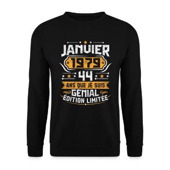 Rétro Cadeau D'anniversaire 44 Ans Janvier 1979 - Sweat-shirt Unisexe - noir - Devant - Alina (178cm) & Michal (187cm)