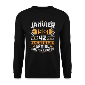 Rétro Cadeau D'anniversaire 42 Ans Janvier 1981 - Sweat-shirt Unisexe - noir - Devant - Alina (178cm) & Michal (187cm)