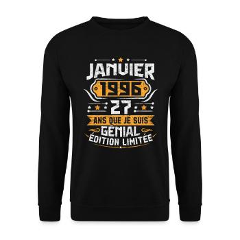Rétro Cadeau D'anniversaire 27 Ans Janvier 1996 - Sweat-shirt Unisexe - noir - Devant - Alina (178cm) & Michal (187cm)