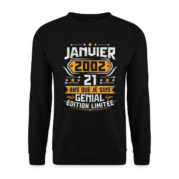 Rétro Cadeau D'anniversaire 21 Ans Janvier 2002 - Sweat-shirt Unisexe - noir - Devant - Alina (178cm) & Michal (187cm)