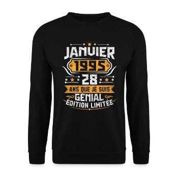 Rétro Cadeau D'anniversaire 28 Ans Janvier 1995 - Sweat-shirt Unisexe - noir - Devant - Alina (178cm) & Michal (187cm)