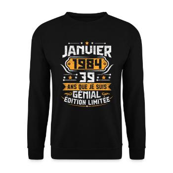 Rétro Cadeau D'anniversaire 39 Ans Janvier 1984 - Sweat-shirt Unisexe - noir - Devant - Alina (178cm) & Michal (187cm)