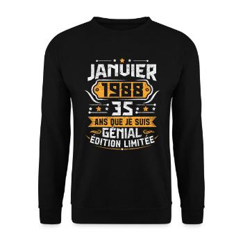 Rétro Cadeau D'anniversaire 35 Ans Janvier 1988 - Sweat-shirt Unisexe - noir - Devant - Alina (178cm) & Michal (187cm)