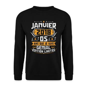 Rétro Cadeau D'anniversaire 5 Ans Janvier 2018 - Sweat-shirt Unisexe - noir - Devant - Alina (178cm) & Michal (187cm)