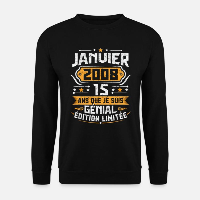 Retro Geburtstagsgeschenk 15 Jahre Januar 2008 - Unisex Pullover - Schwarz