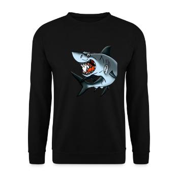 listiger, frecher weißer Hai Meer Fisch Räuber - Unisex Pullover - Schwarz - Vorne - Alina (178cm) & Michal (187cm)