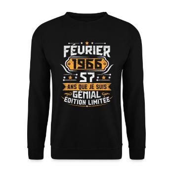 Rétro Cadeau D'anniversaire 57 Ans Février 1966 - Sweat-shirt Unisexe - noir - Devant - Alina (178cm) & Michal (187cm)