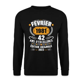 Cadeau D'anniversaire 42 Ans Février 1981 Vintage - Sweat-shirt Unisexe - noir - Devant - Alina (178cm) & Michal (187cm)