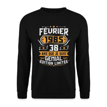 Rétro Cadeau D'anniversaire 38 Ans Février 1985 - Sweat-shirt Unisexe - noir - Devant - Alina (178cm) & Michal (187cm)