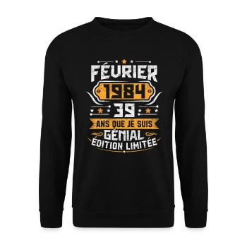 Rétro Cadeau D'anniversaire 39 Ans Février 1984 - Sweat-shirt Unisexe - noir - Devant - Alina (178cm) & Michal (187cm)