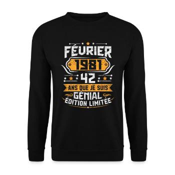 Rétro Cadeau D'anniversaire 42 Ans Février 1981 - Sweat-shirt Unisexe - noir - Devant - Alina (178cm) & Michal (187cm)