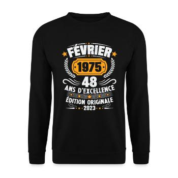 Cadeau D'anniversaire 48 Ans Février 1975 Vintage - Sweat-shirt Unisexe - noir - Devant - Alina (178cm) & Michal (187cm)