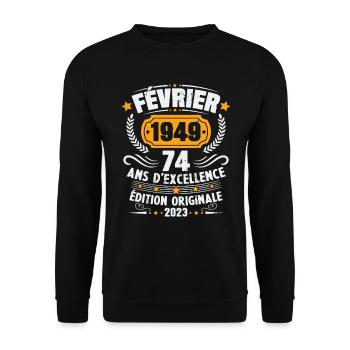 Cadeau D'anniversaire 74 Ans Février 1949 Vintage - Sweat-shirt Unisexe - noir - Devant - Alina (178cm) & Michal (187cm)