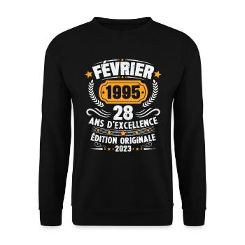 Cadeau D'anniversaire 28 Ans Février 1995 Vintage - Sweat-shirt Unisexe - noir - Devant - Alina (178cm) & Michal (187cm)