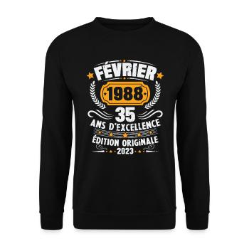 Cadeau D'anniversaire 35 Ans Février 1988 Vintage - Sweat-shirt Unisexe - noir - Devant - Alina (178cm) & Michal (187cm)