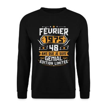 Rétro Cadeau D'anniversaire 48 Ans Février 1975 - Sweat-shirt Unisexe - noir - Devant - Alina (178cm) & Michal (187cm)