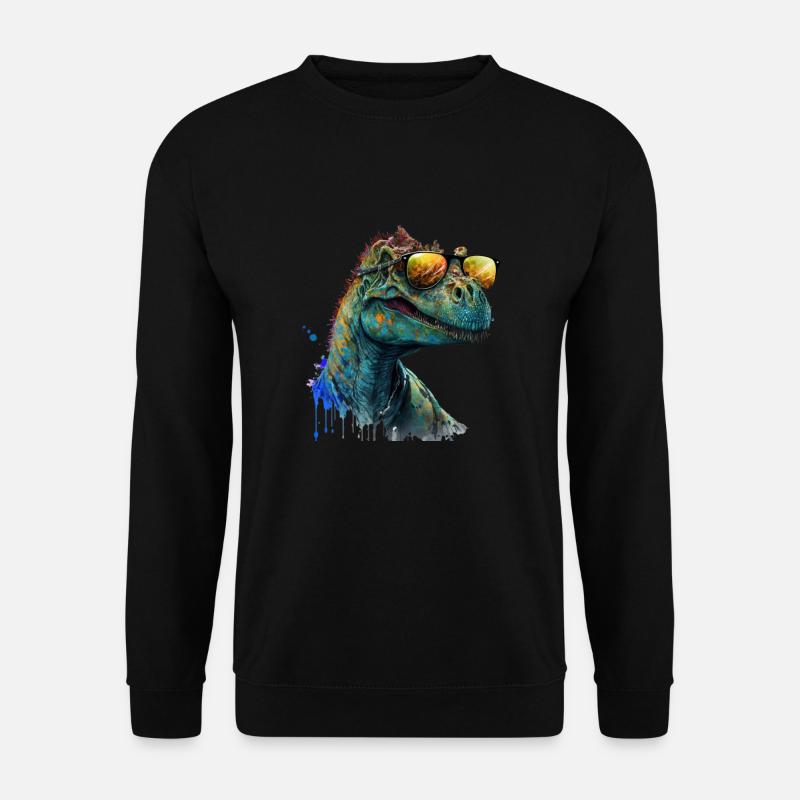 cooler Dino mit Sonnenbrille, Urzeitechse - Unisex Pullover - Schwarz