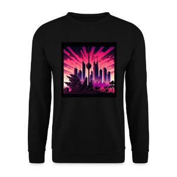 Skyline of Berlin in the evening light Retrowave optics - Unisex Sweatshirt - black - Front - Alina (178cm) & Michal (187cm)