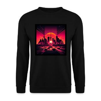 Skyline of Berlin in the evening light Vaporwave optics - Unisex Sweatshirt - black - Front - Alina (178cm) & Michal (187cm)