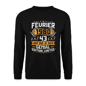 Rétro Cadeau D'anniversaire 43 Ans Février 1980 - Sweat-shirt Unisexe - noir - Devant - Alina (178cm) & Michal (187cm)