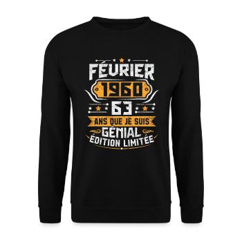 Rétro Cadeau D'anniversaire 63 Ans Février 1960 - Sweat-shirt Unisexe - noir - Devant - Alina (178cm) & Michal (187cm)