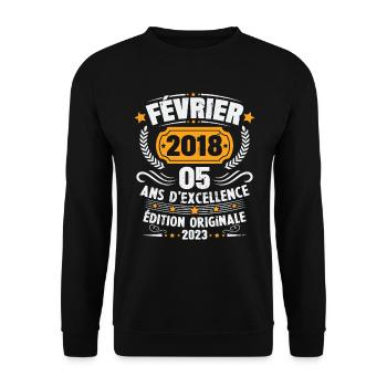 Cadeau D'anniversaire 5 Ans Février 2018 Vintage - Sweat-shirt Unisexe - noir - Devant - Alina (178cm) & Michal (187cm)