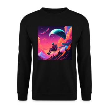 Paraglider im Synthwave Stil - Unisex Pullover - Schwarz - Vorne - Alina (178cm) & Michal (187cm)
