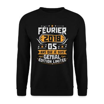 Rétro Cadeau D'anniversaire 5 Ans Février 2018 - Sweat-shirt Unisexe - noir - Devant - Alina (178cm) & Michal (187cm)