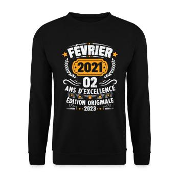 Cadeau D'anniversaire 2 Ans Février 2021 Vintage - Sweat-shirt Unisexe - noir - Devant - Alina (178cm) & Michal (187cm)