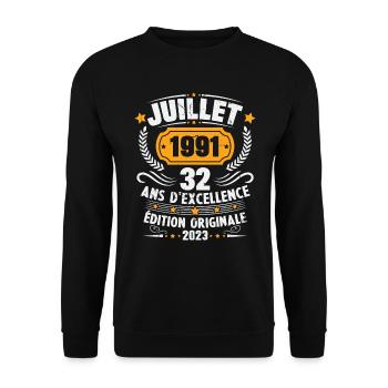 Vintage 1991 Juillet Cadeau D'anniversaire 32 Ans - Sweat-shirt Unisexe - noir - Devant - Alina (178cm) & Michal (187cm)