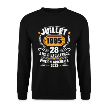 Vintage 1995 Juillet Cadeau D'anniversaire 28 Ans - Sweat-shirt Unisexe - noir - Devant - Alina (178cm) & Michal (187cm)