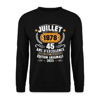 Vintage 1978 Juillet Cadeau D'anniversaire 45 Ans - Sweat-shirt Unisexe - noir - Devant - Alina (178cm) & Michal (187cm)