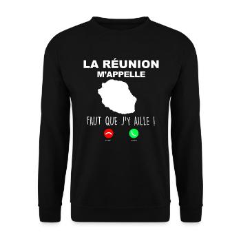 La Réunion Au Téléphone idée Cadeau Humour - Sweat-shirt Unisexe - noir - Devant - Alina (178cm) & Michal (187cm)