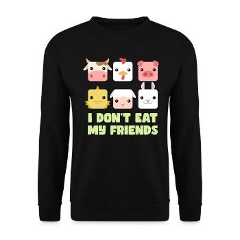 Schwein Fisch Hase Freunde Design für Veganer - Unisex Pullover - Schwarz - Vorne - Alina (178cm) & Michal (187cm)
