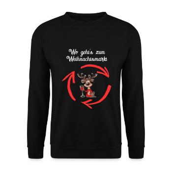 Weihnachtsmarkt Weihnachten Glühwein Rentier - Unisex Pullover - Schwarz - Vorne - Alina (178cm) & Michal (187cm)
