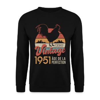 1951 Vintage Cocorico Geburtstagsgeschenk 71 Jahre - Unisex Pullover - Schwarz - Vorne - Alina (178cm) & Michal (187cm)