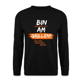 Bin am Grillen - Unisex Pullover - Schwarz - Vorne - Alina (178cm) & Michal (187cm)