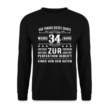 34 Years Gift Idea for 34 - Birthday - Unisex Sweatshirt - black - Front - Alina (178cm) & Michal (187cm)