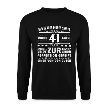 41 Jahre Geschenkidee zum 41 - Geburtstag - Unisex Pullover - Schwarz - Vorne - Alina (178cm) & Michal (187cm)