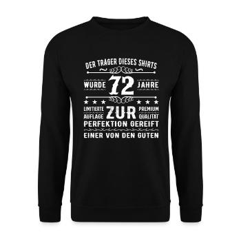 72 Jahre Geschenkidee zum 72 - Geburtstag - Unisex Pullover - Schwarz - Vorne - Alina (178cm) & Michal (187cm)