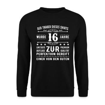 16 Jahre Geschenkidee zum 16 - Geburtstag - Unisex Pullover - Schwarz - Vorne - Alina (178cm) & Michal (187cm)