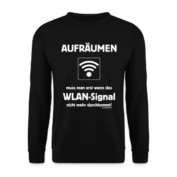 Aufräumen erst wenn WLAN Signal RAHMENLOS® - Unisex Pullover - Schwarz - Vorne - Alina (178cm) & Michal (187cm)