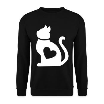 Katze mit Herz <3 Geschenk für Katzenliebhaber - Unisex Pullover - Schwarz - Vorne - Alina (178cm) & Michal (187cm)