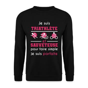 cadeau marrant triathlète sauveteuse - Sweat-shirt Unisexe - noir - Devant - Alina (178cm) & Michal (187cm)