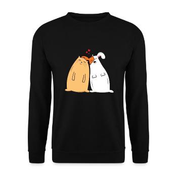 Verliebt! Hund und Katze sind verliebt. - Unisex Pullover - Schwarz - Vorne - Alina (178cm) & Michal (187cm)